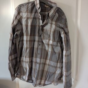 Haggar Gray and Tan Plaid Casual Shirt